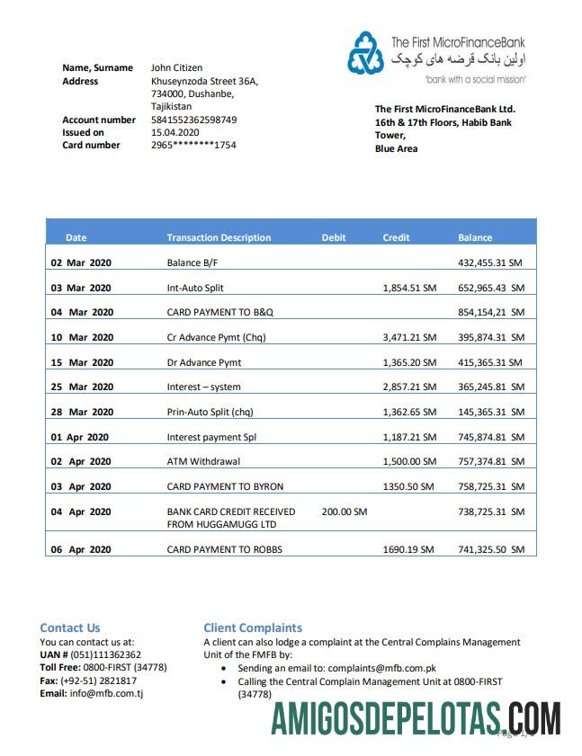Tajiquistão O primeiro modelo de extrato bancário de microfinanças (FMFB)